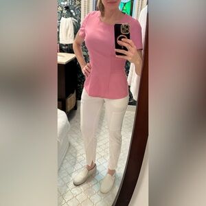 Jaanuu Pink Breast cancer awareness pintuck moto top NWOT